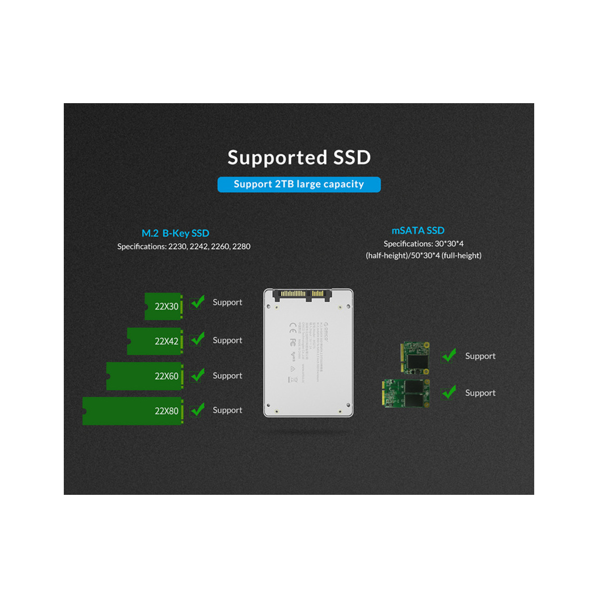 Orico M.2 2.5" SSD Enclosure Form Factor Convertor (2TB Max) - Aluminum - Image 3
