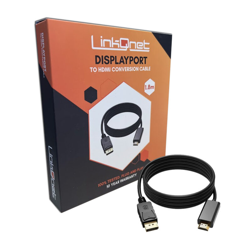 LinkQnet 1.8m 4K DisplayPort 1.2 Male to HDMI Male Cable