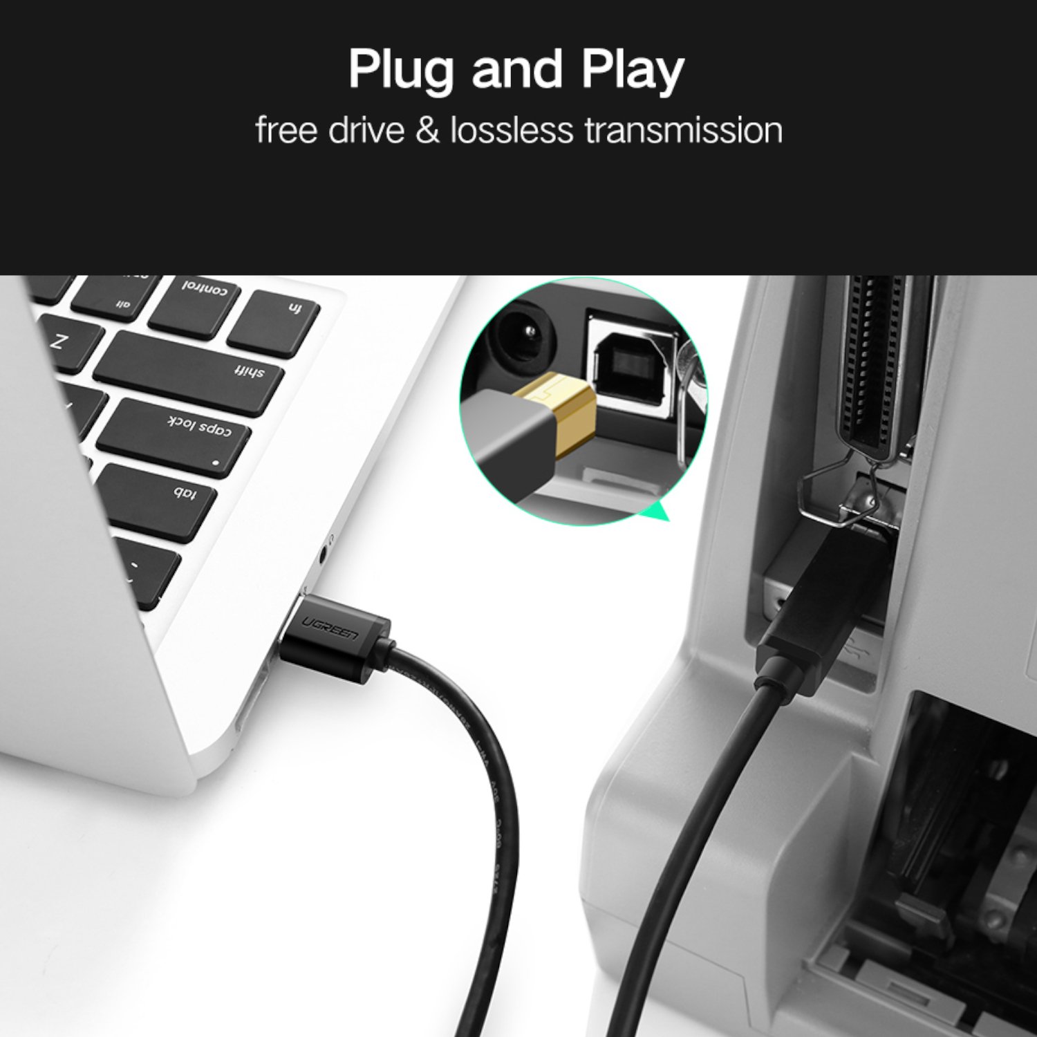 UGreen US210 USB-A Printer Cable 2M - Black - Image 5