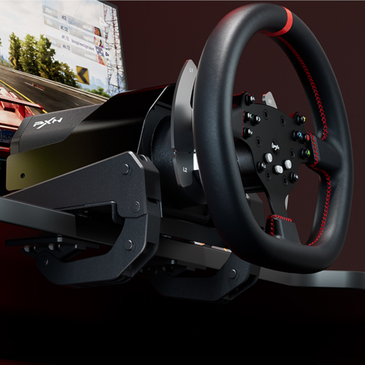 PXN V10 Ultra 270/90 Degree 3.2nm Direct Drive USB Steering Wheel with Hall Effect Dual Pedals - Image 2