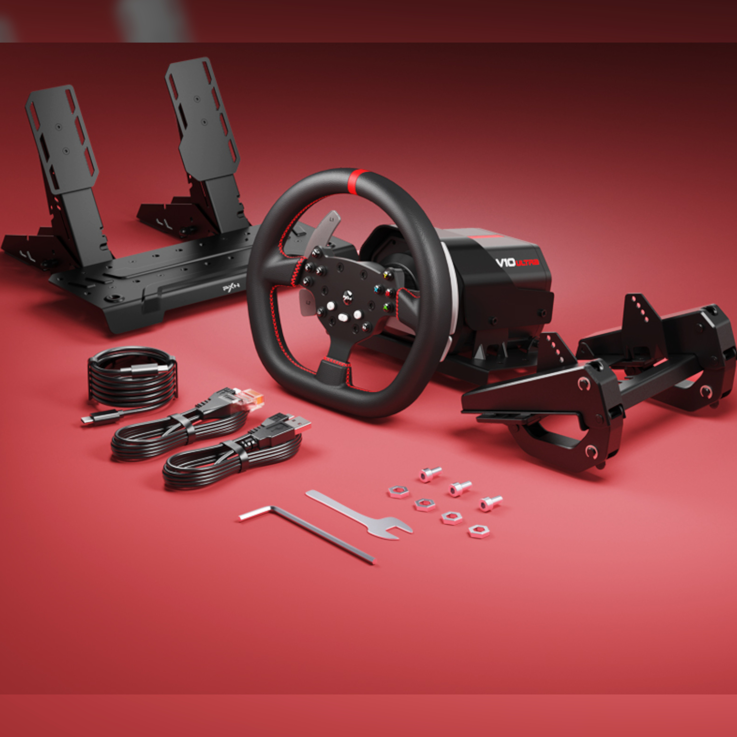 PXN V10 Ultra 270/90 Degree 3.2nm Direct Drive USB Steering Wheel with Hall Effect Dual Pedals - Image 5