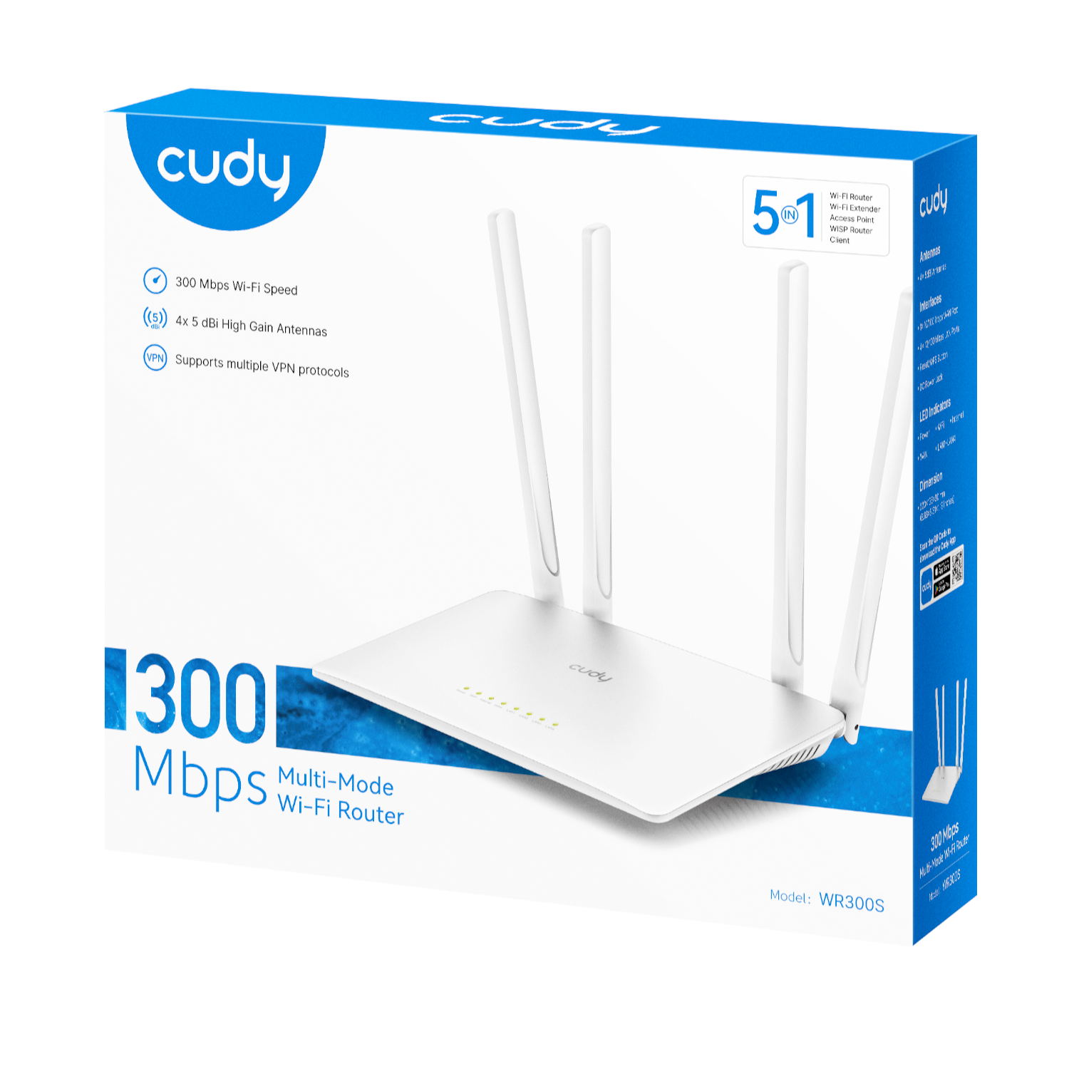 Cudy WR300S 300Mbps 5-Port Wi-Fi 4 Router - White - Image 5