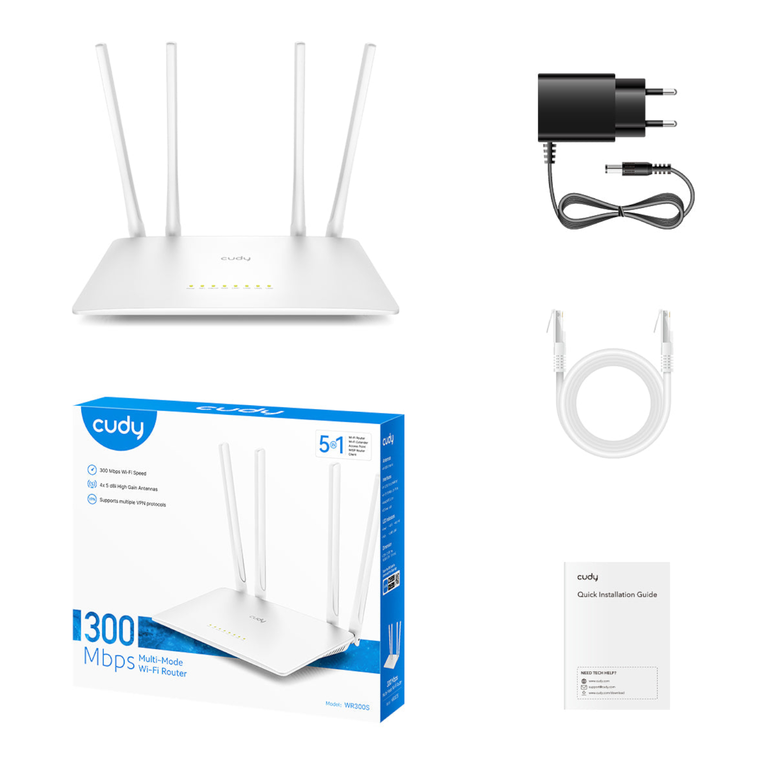 Cudy WR300S 300Mbps 5-Port Wi-Fi 4 Router - White - Image 6